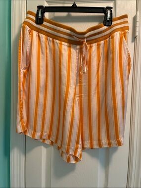 Anthropologie White and Mustard Striped Drawstring Shorts